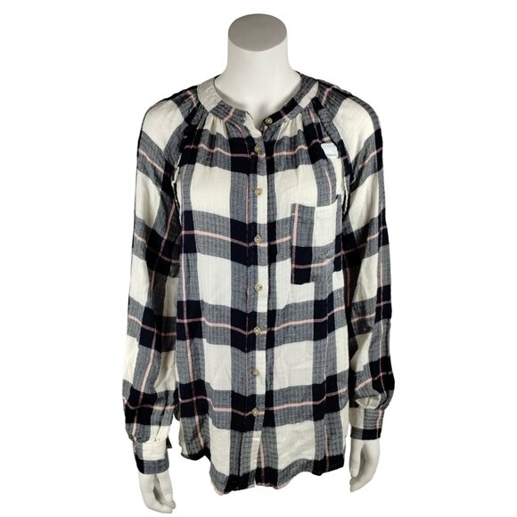 Time and Tru Maternity Misses Small Woven Button Up Top  Blue Plaid Shirt - Picture 2 of 10